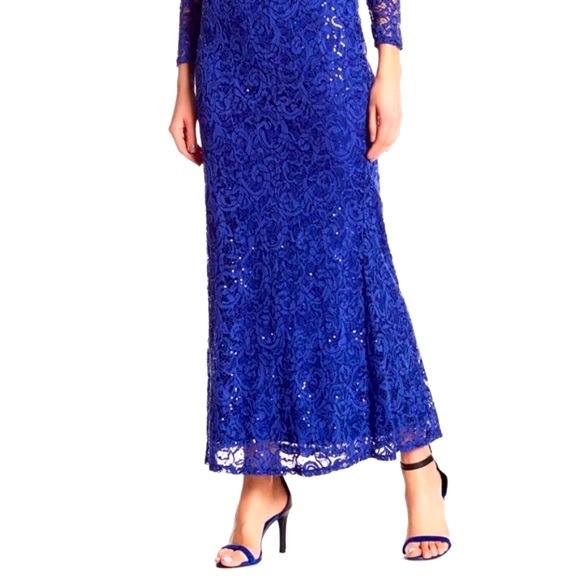 MARINA cobalt blue sequin floor-length lace gown - Picture 6 of 10